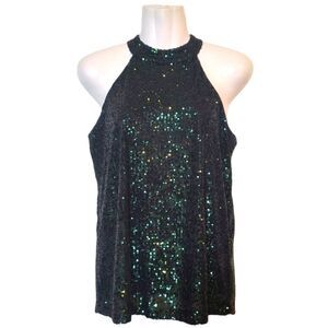 Cable & Gauge Dark Emerald Green Sequin Halter Top